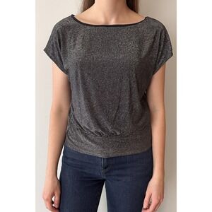 Womens Black Glitter Short Sleeve‎ Scoop Neck Party Top Size M